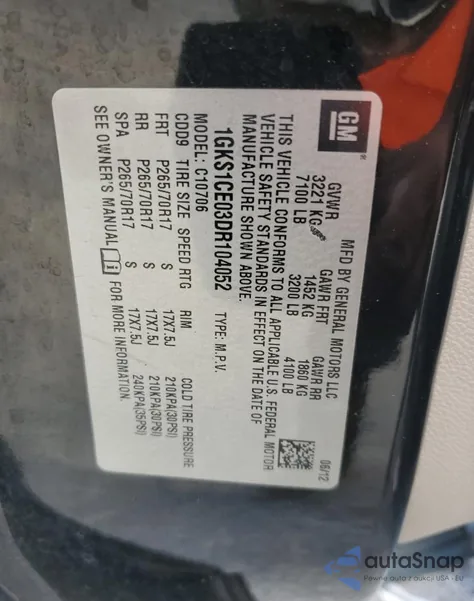 2013 GMC Yukon Slt from USA, damaged, VIN 1GKS1CE03DR104052